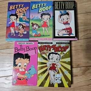 Betty Boop Character Lot of 5 Cartoon Movies 4 VHS & 1 DVD Set - Pre-Owned